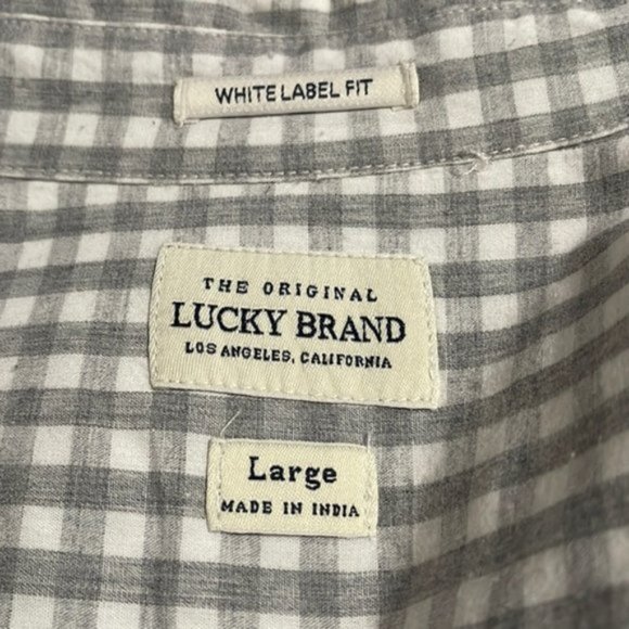 Lucky Brand Men's White Label Fit Gray & White Plaid Button Down Shirt - Picture 6 of 8